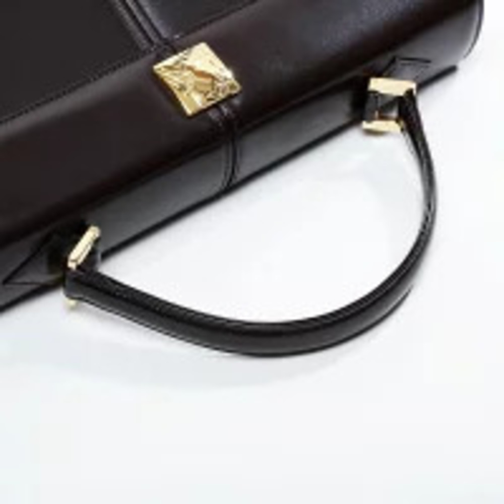 Yves Saint Laurent Logo Leather Handbag Brown - Picture 13 of 13